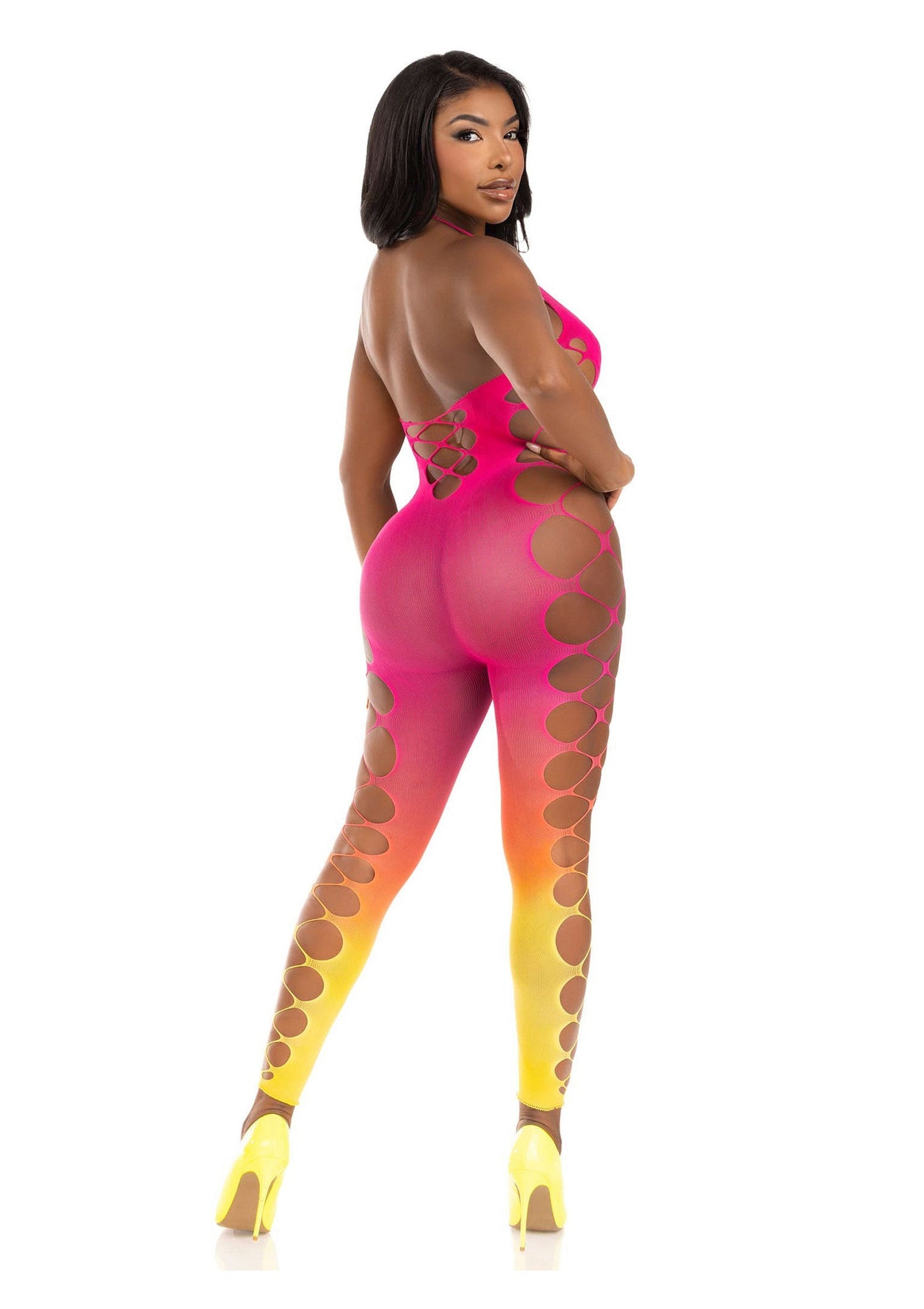 Ombre Faux Lace Up Footless Bodystocking