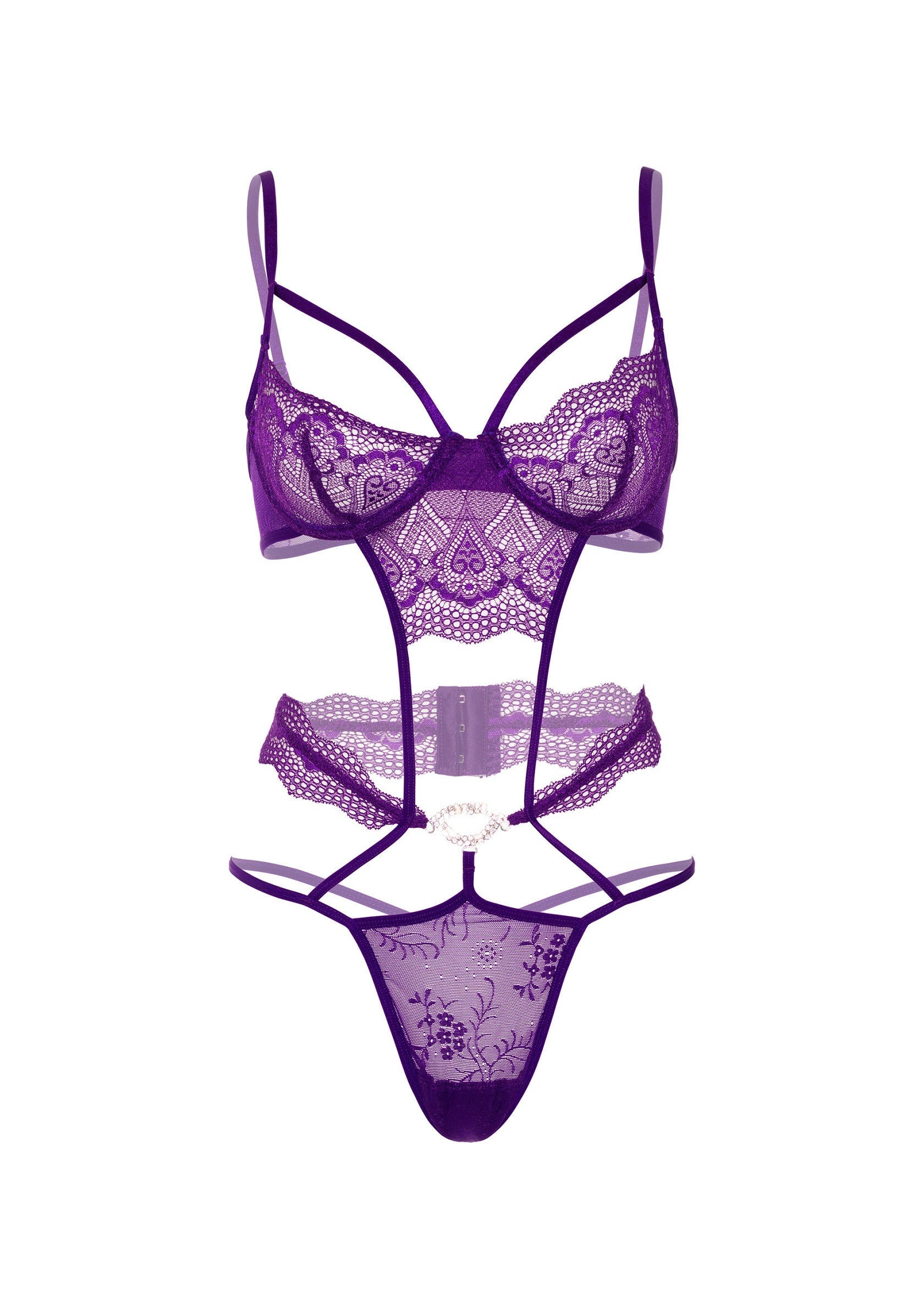 Heart Lace Teddy with Jewel