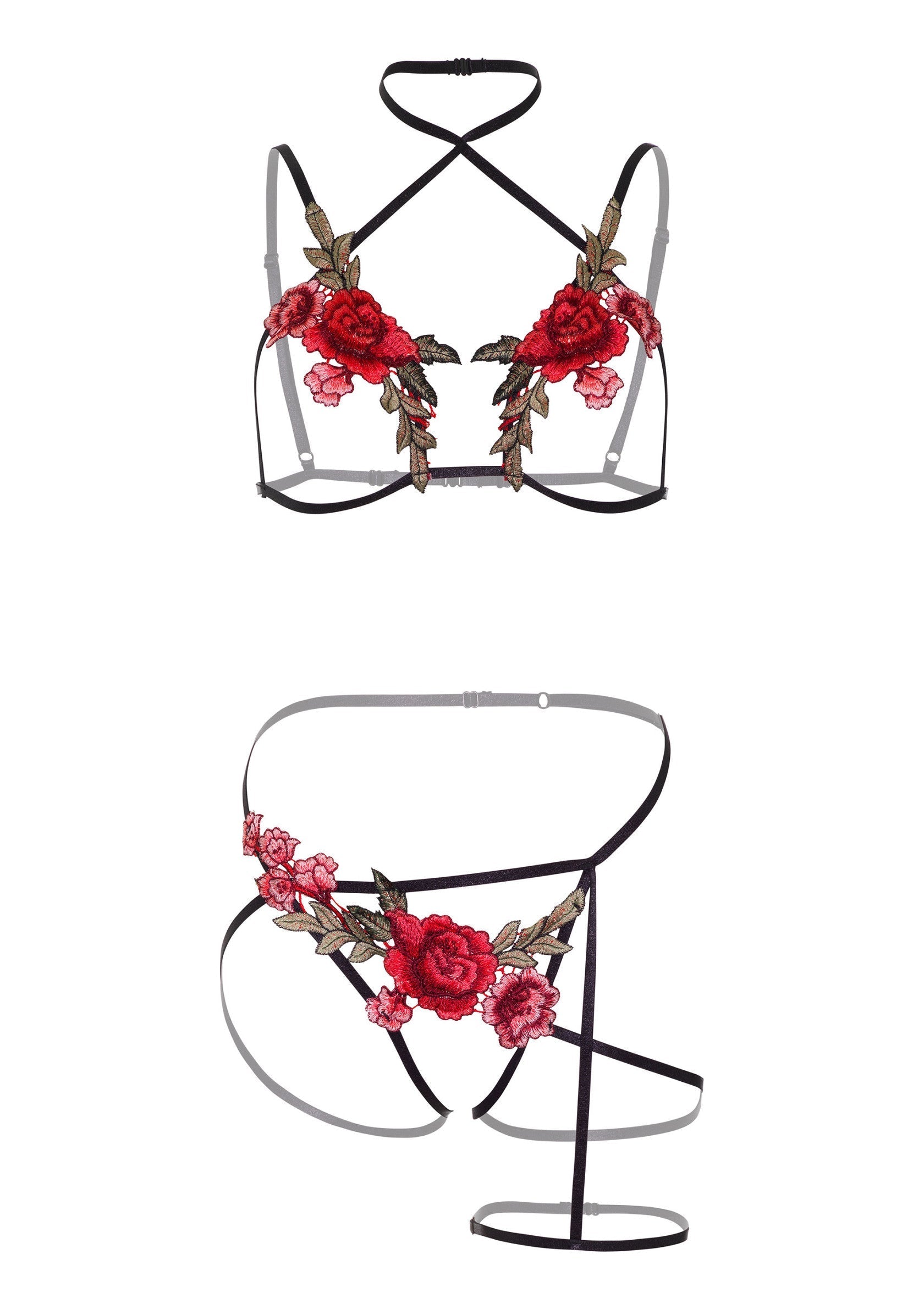Roses Bra and Crotchless Panty