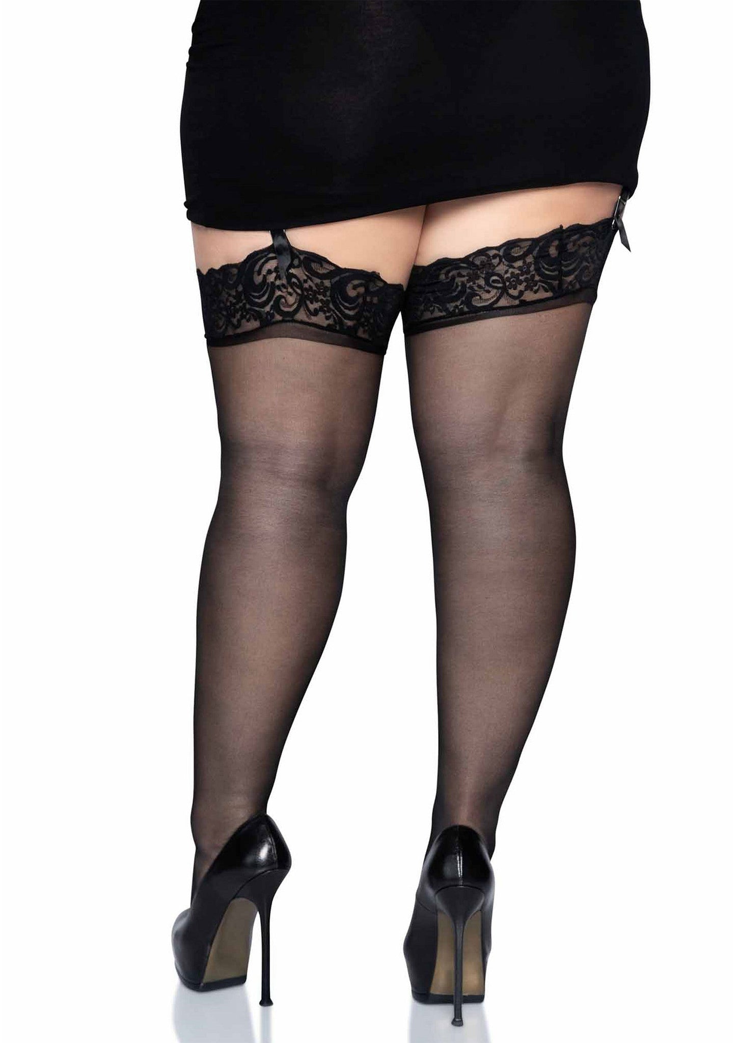 Plus Sheer Thigh Highs with Lace Top