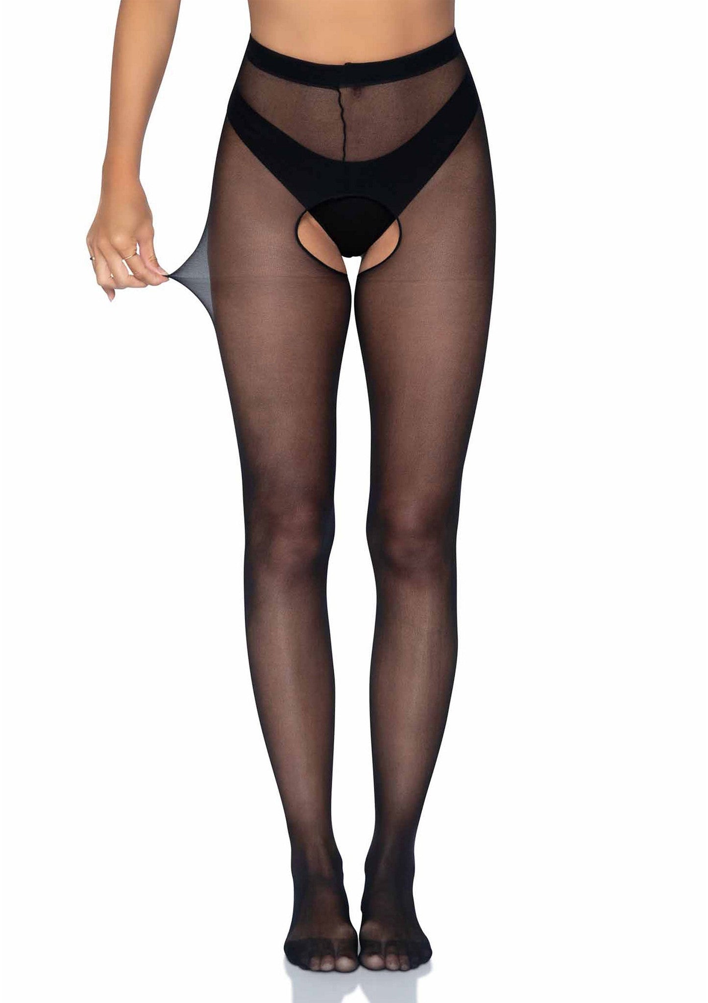 Plus Sheer Crotchless Pantyhose