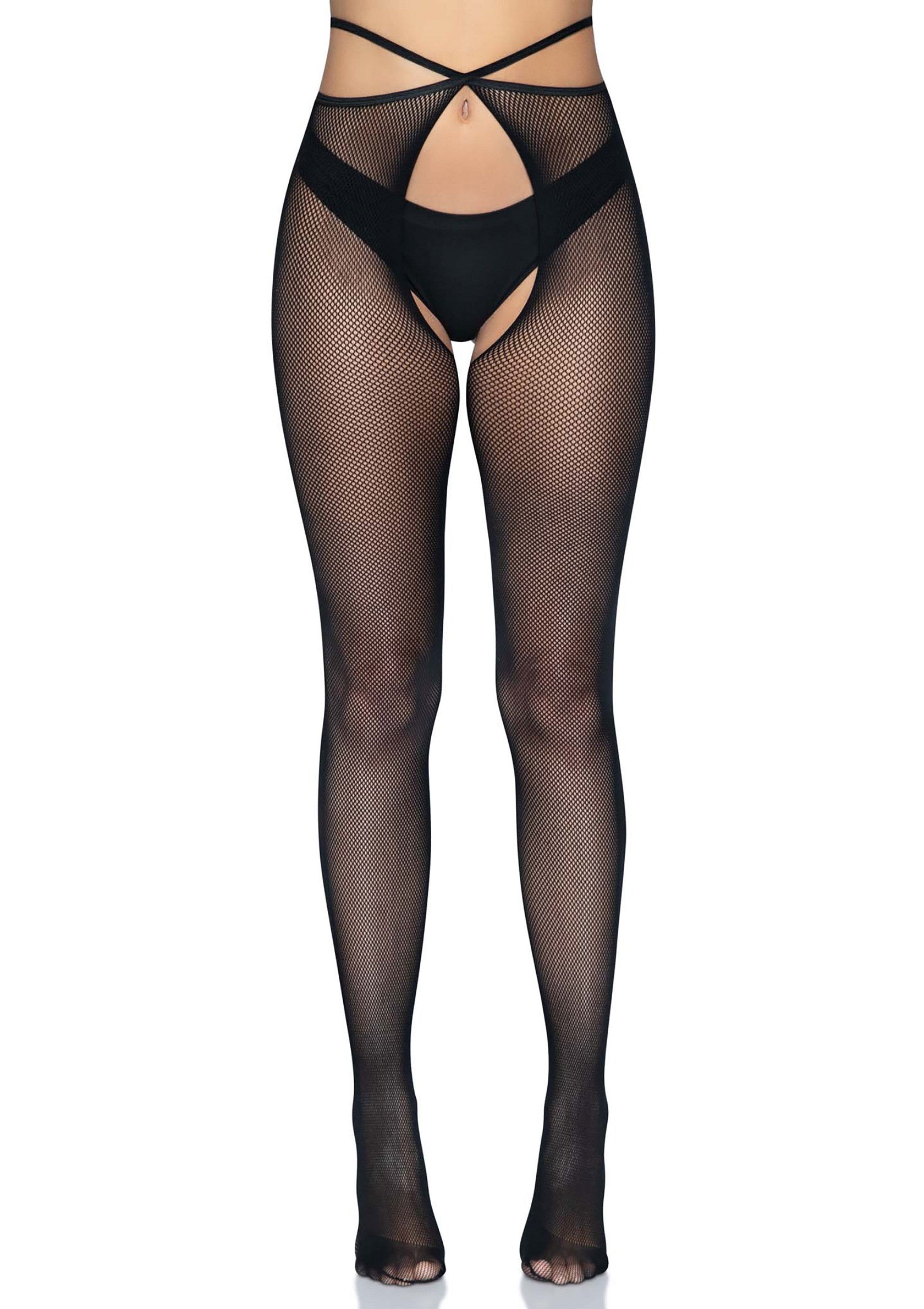 Micronet Strappy Crotchless Pantyhose
