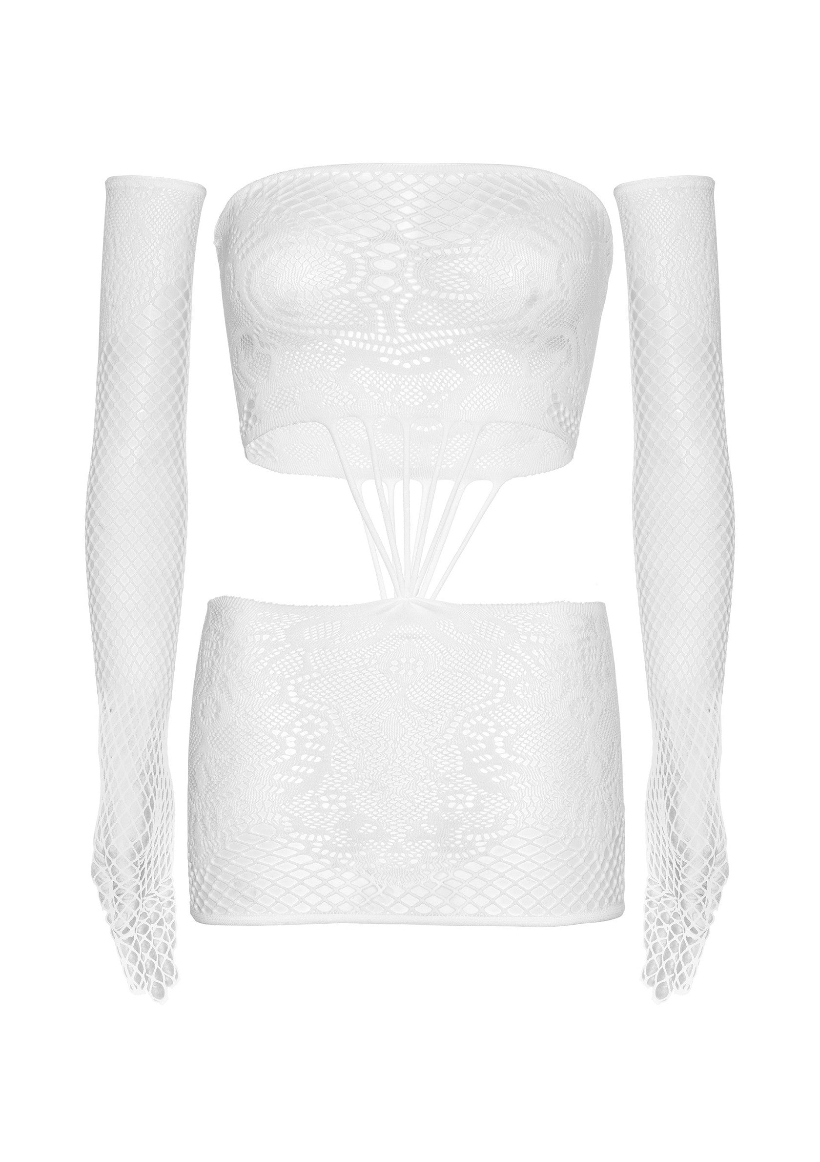 Strappy Lace Dress and Matching Gloves