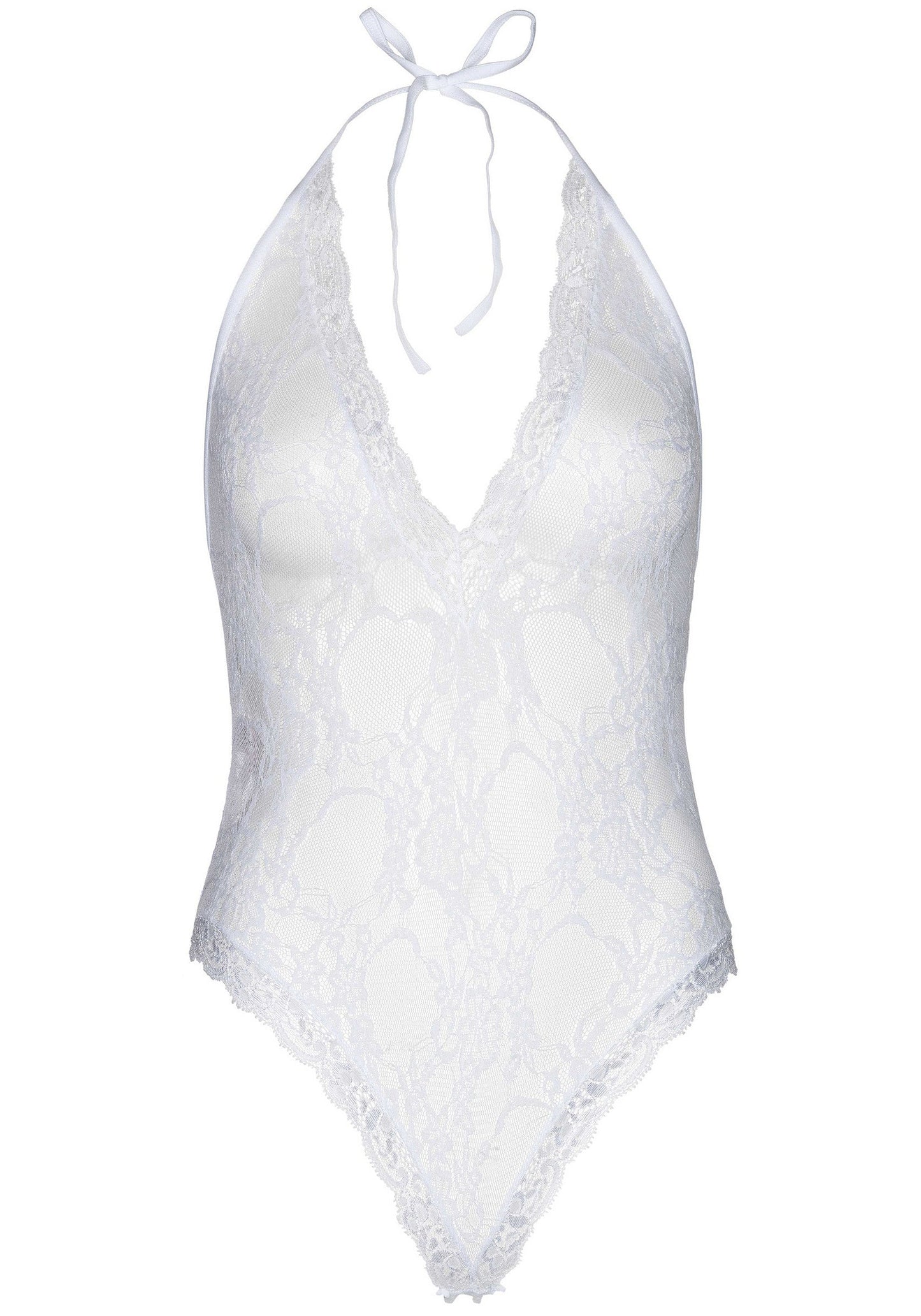 Floral Lace Deep-V Teddy and Stockings