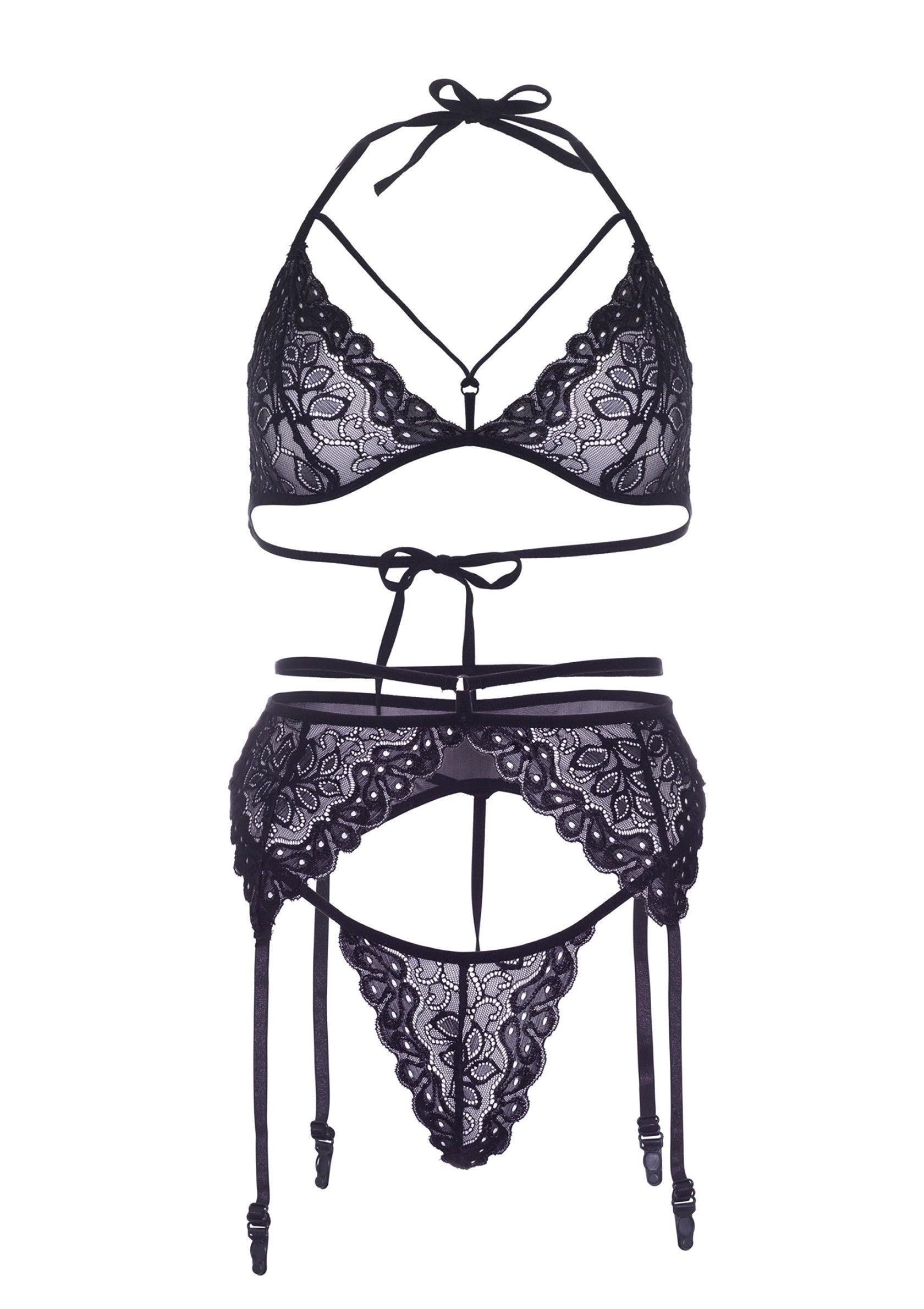 Cage Strap Bra, String and Garter Belt