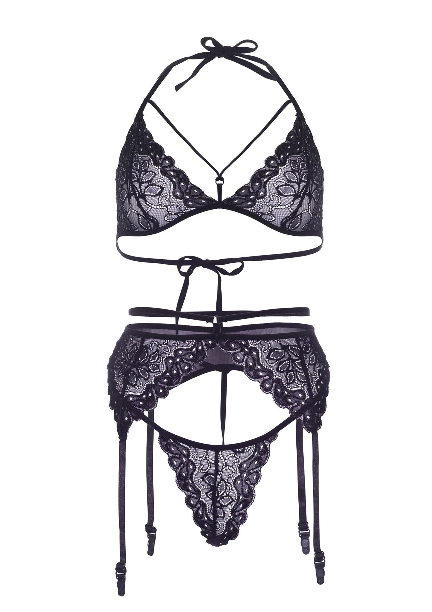 Cage Strap Bra, String and Garter Belt