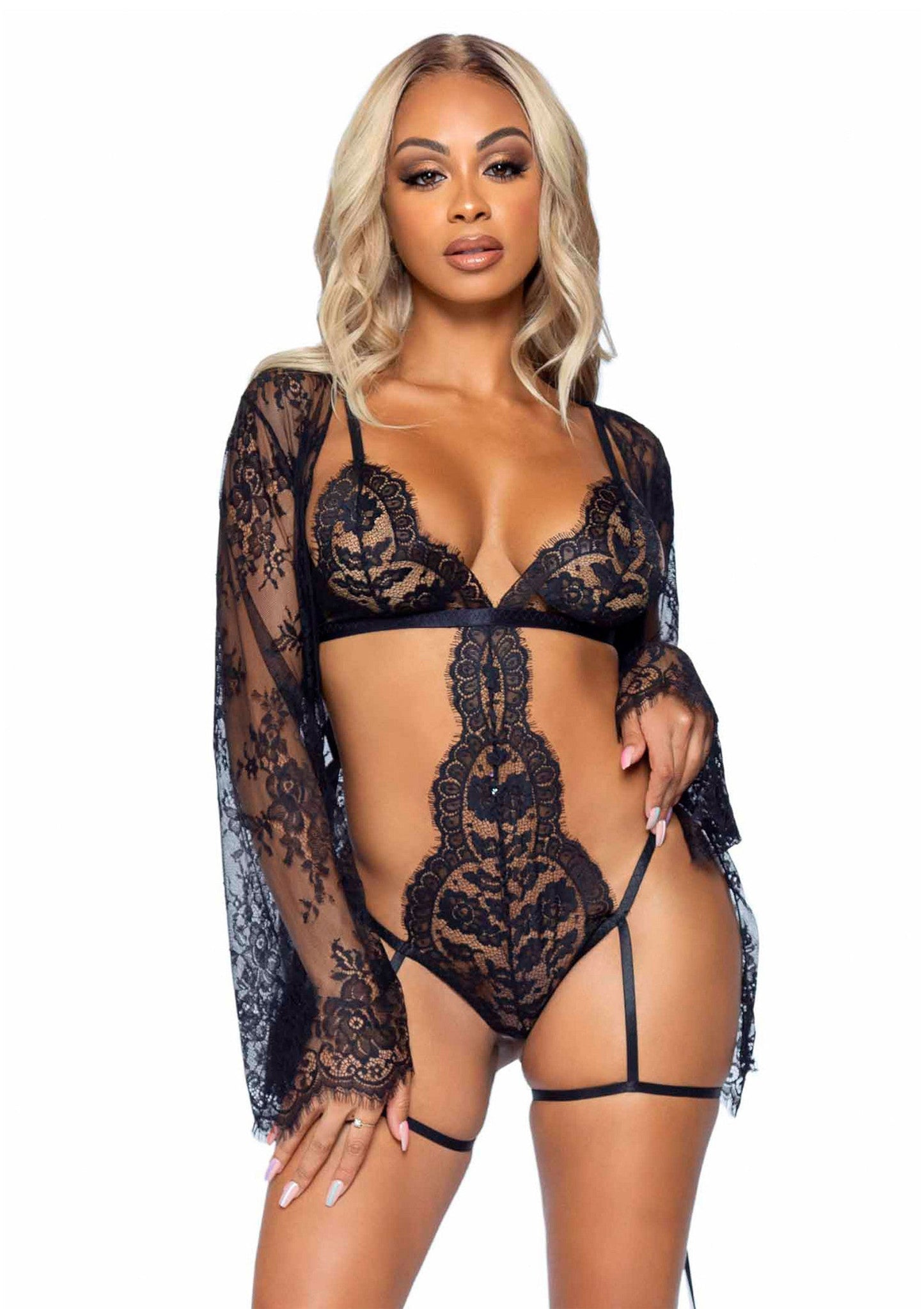 Garter Teddy with String Back and Robe