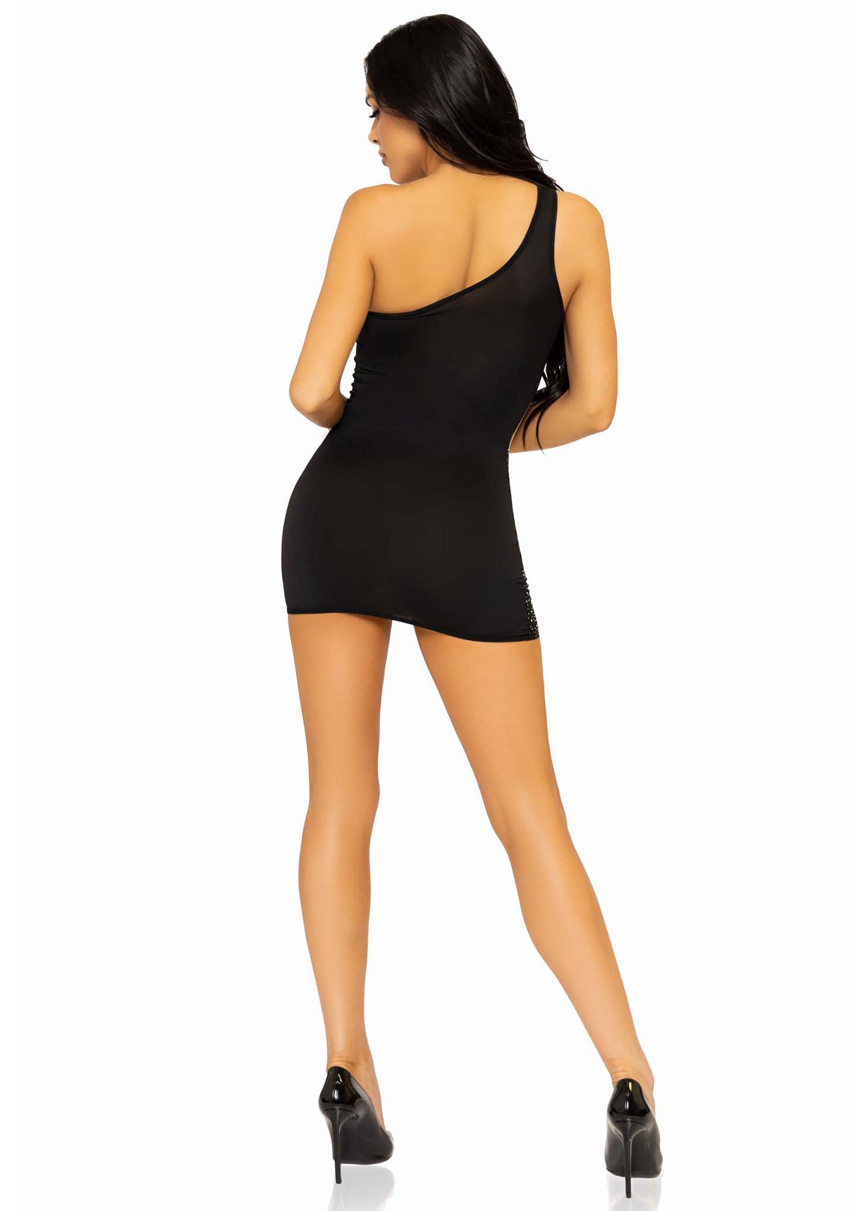 Rhinestone Mini Dress with Mesh Accents