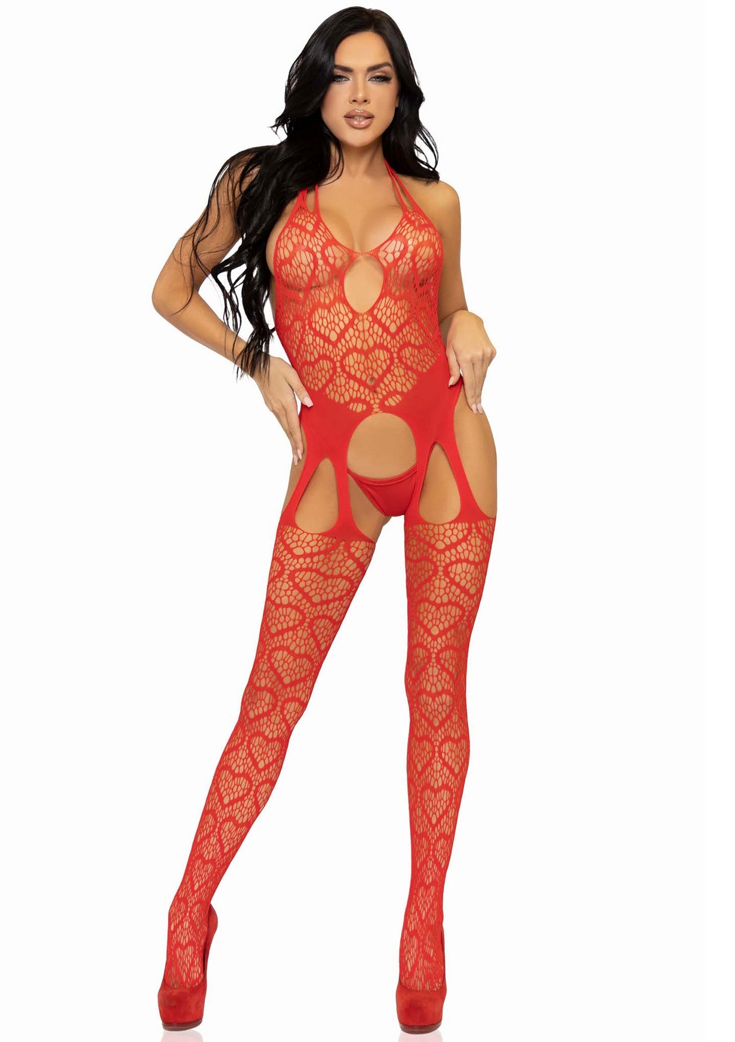 Seamless Heart Net Suspender Bodystocking
