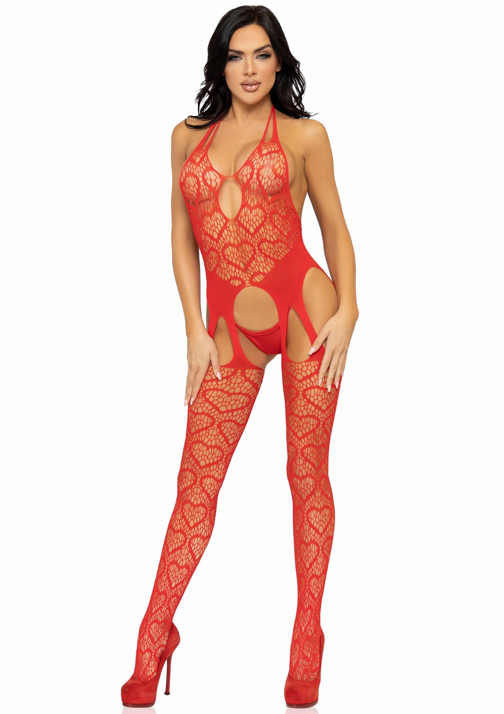Seamless Heart Net Suspender Bodystocking