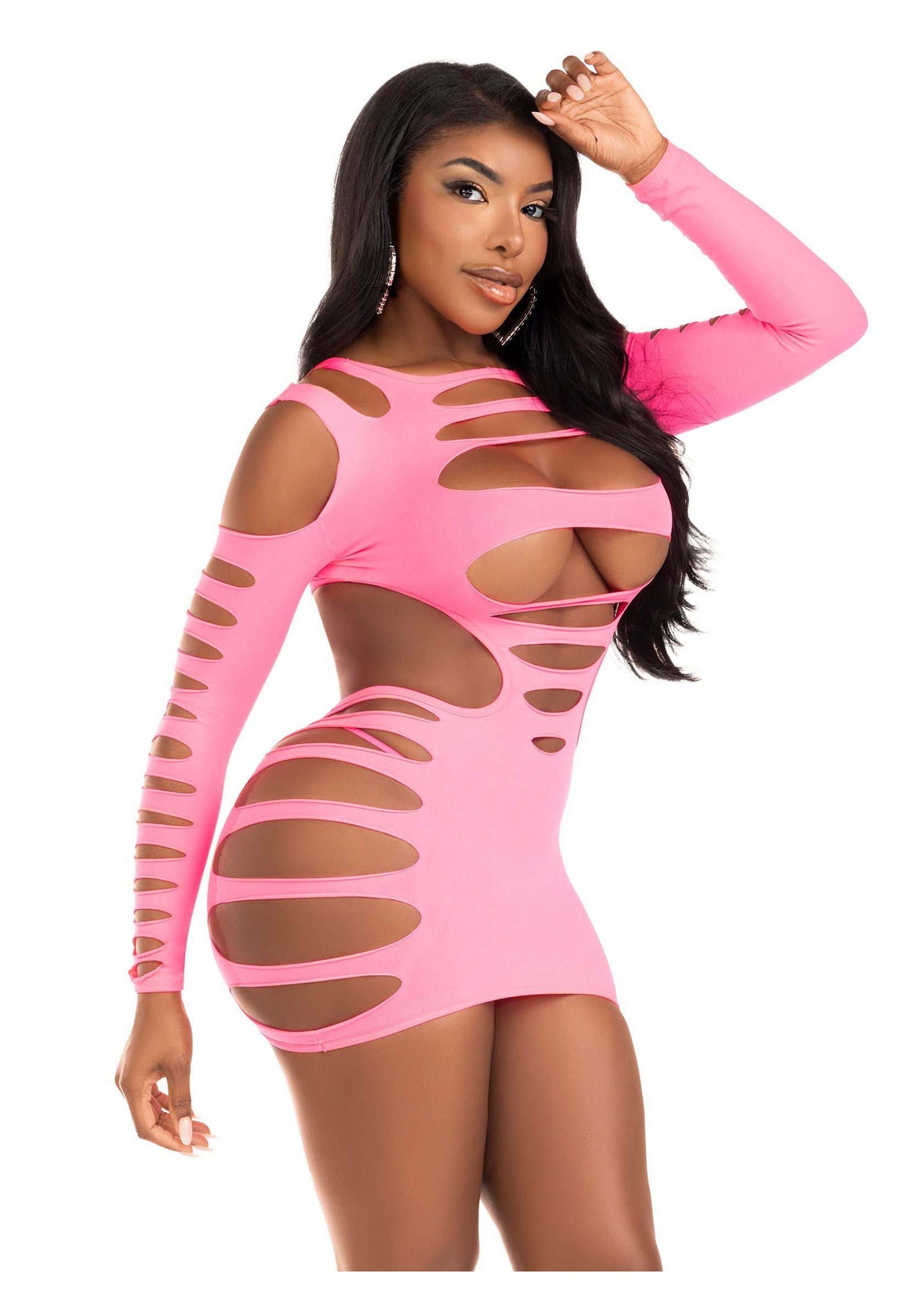 Opaque Shredded Cut-Out Mini Dress
