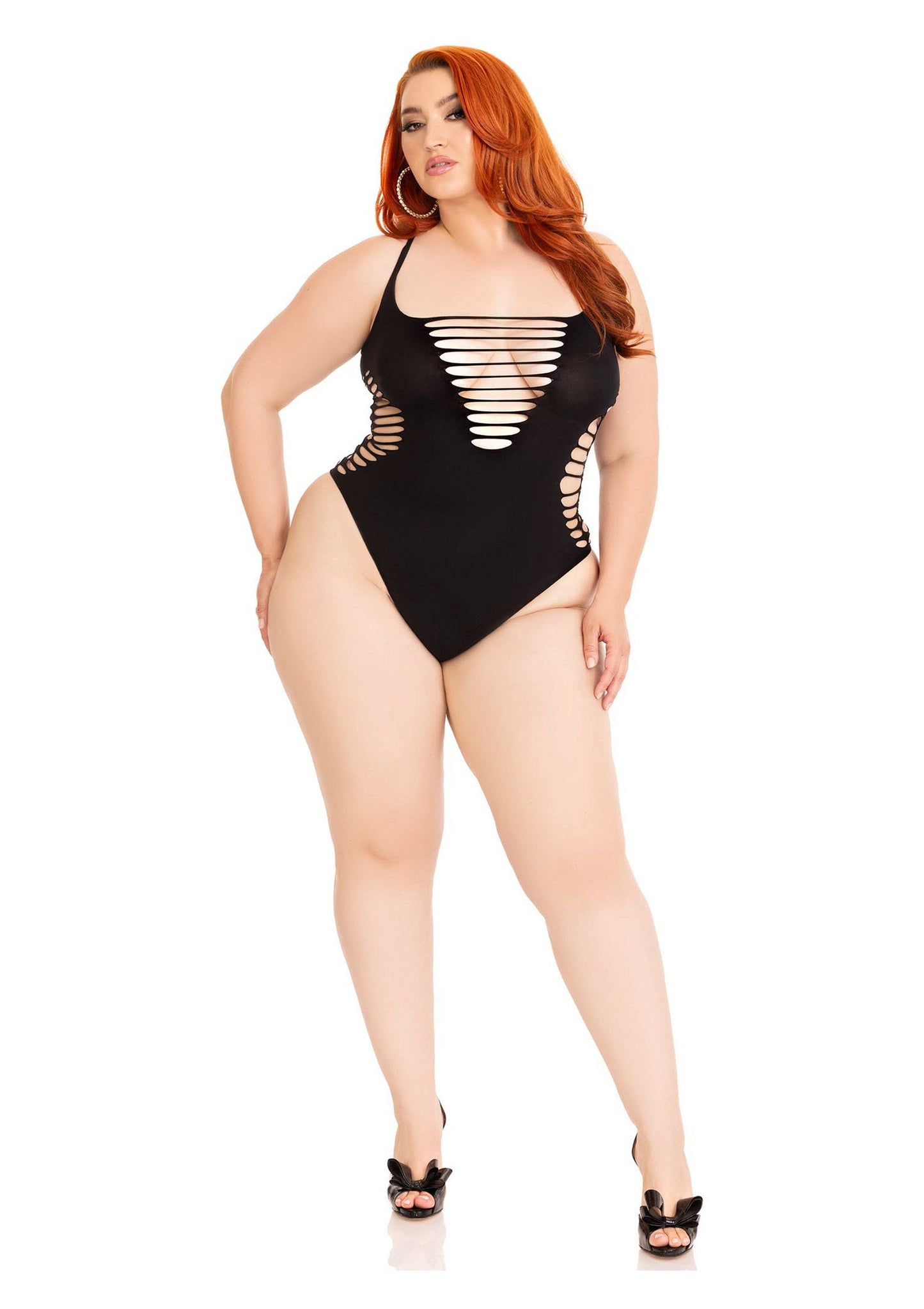 Plus Shredded Racer Back Thong Bodysuit